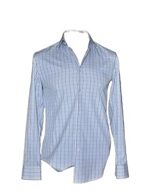 Hugo Boss Slim Fit Dress Shirt Men Size 15.5 M Blue Gingham Plaid Long Sleeve